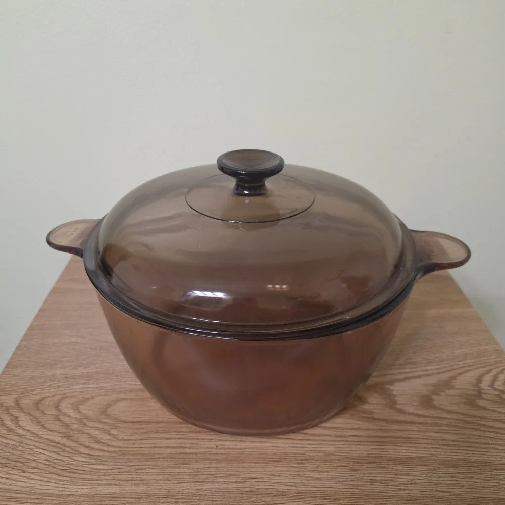 Visions Corning Amber Glass Dutch Oven Covered Casserole Pot Lid Stockpot 4.5L